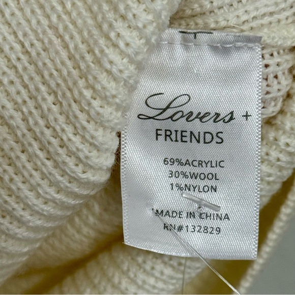 Lovers + Friends Ivory Tan Wool Blend Turtleneck Cold Shoulder Sweater Sz S - Picture 6 of 9